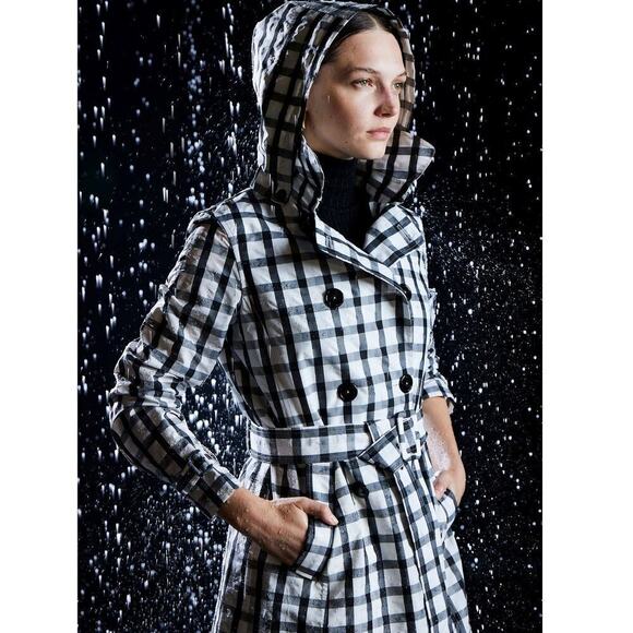 Jane Post Taffeta Buffalo Check Double Breasted Trench Rain Coat (XS) - Picture 2 of 14